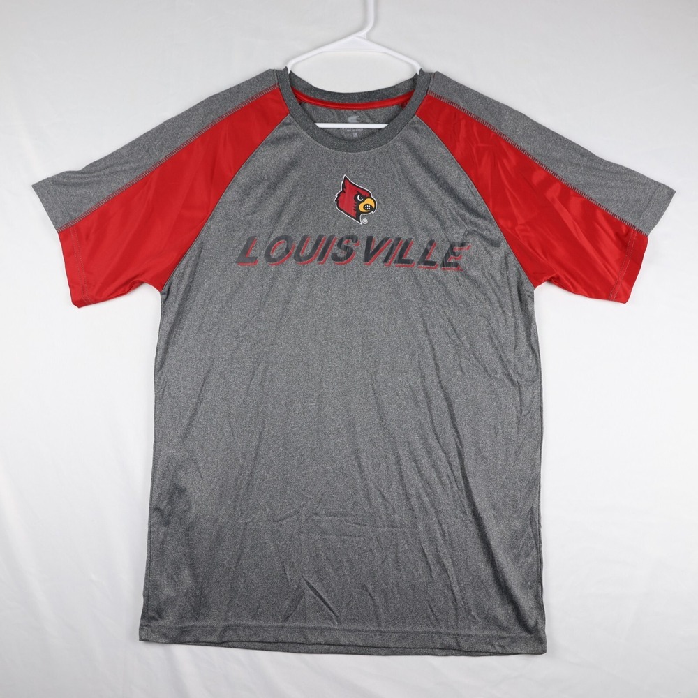 Colosseum T-Shirt Men's Large Gray/Red Louisville Cardinals Performance Athletic